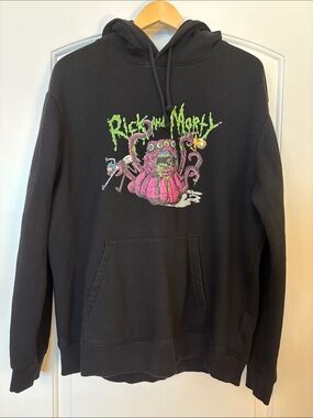 Cartoon Network Rick and Morty Black Graphic Hoodie L EUC